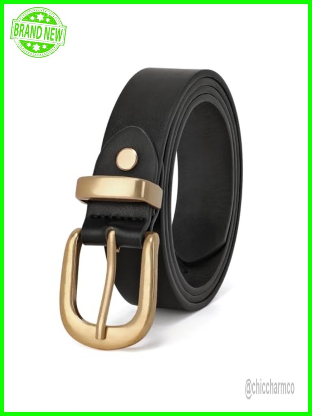 Faux Leather Women's Belt Gold Buckle for Jeans Pants Dresses